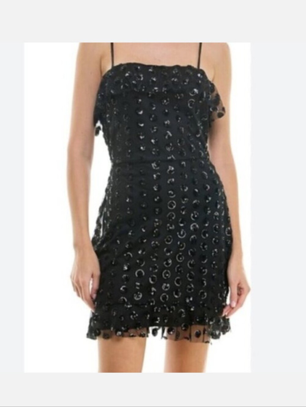 Black mesh and sequin ruffled dress